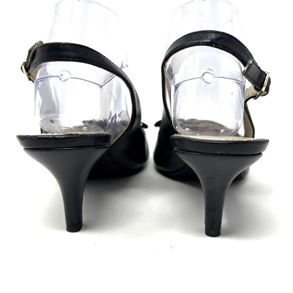 Bandolino Bolara Kitten Heel Slingback Womens Sz 9 Black Bow Tie Pointed Toe